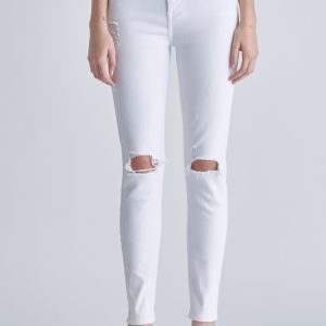 Skinny blanco roto con desgaste