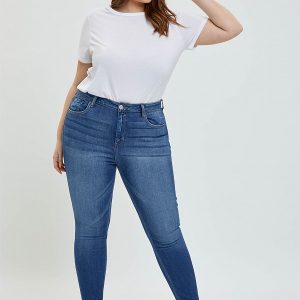 Mid Rise Fray Hem Skinny
